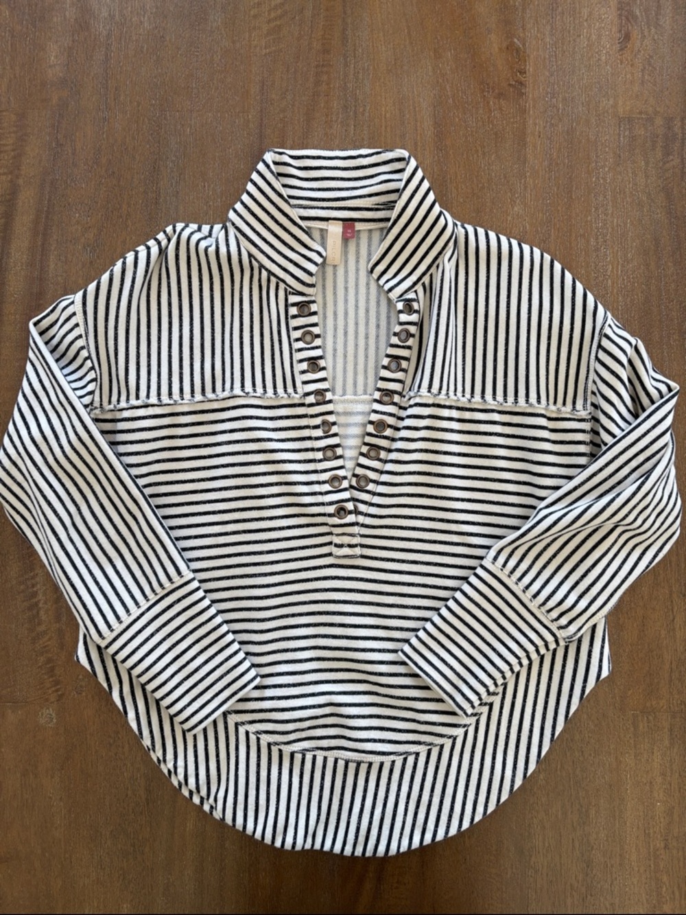 Pilcro Black & White Striped Henley Pullover